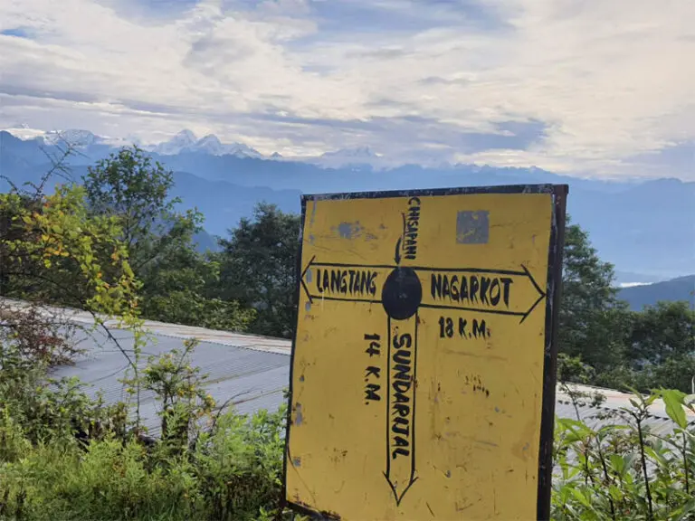 Panorama of the Langtang and Ganesh Himal ranges seen during Nagarkot Chisapani hiking at sunrise.