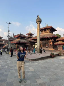 First Camp Treks client enjoying the beautful Kathmandu Durbar Square which is a UNESCO world heritage site in Kathmandu.