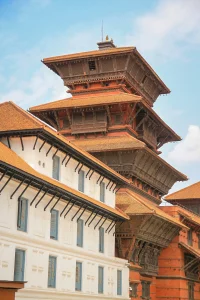 Bhaktapur Durbar Square in Nepal in winter, showcasing historic Newari architecture and traditional temples in the Kathmandu Valley